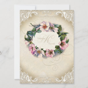 Vintages Monogramm Lace Wild Pink Rose Swirl Forma Einladung