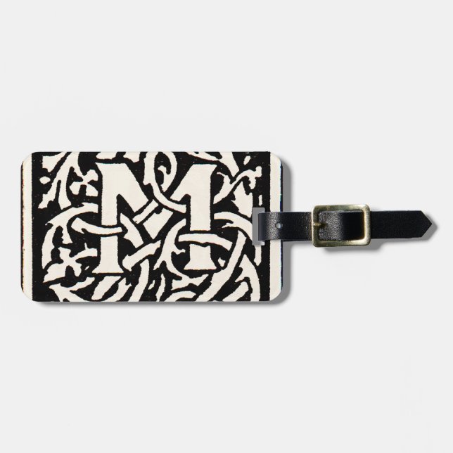 Vintages Monogramm M Art Nouveau Gepäckanhänger (Vorderseite horizontal)