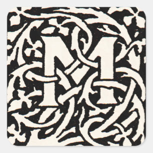 Vintages Monogramm M Art Nouveau Quadratischer Aufkleber