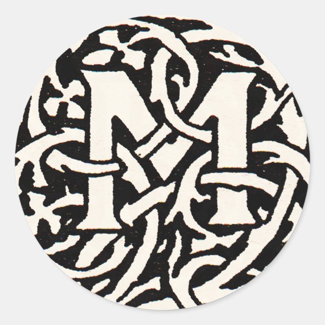 Vintages Monogramm M Art Nouveau Runder Aufkleber (Vorderseite)