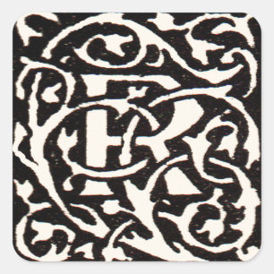 Vintages Monogramm R Art Nouveau Quadratischer Aufkleber