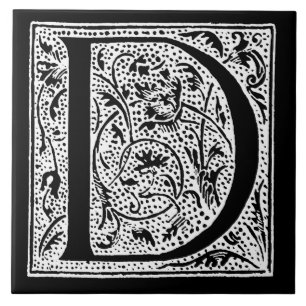 Vintages Monogramm-Schwarz-weiße "d-" Initialen Fliese