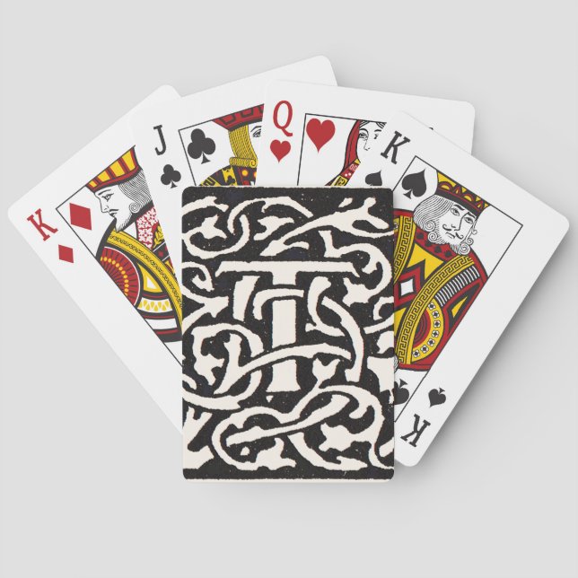 Vintages Monogramm T Art Nouveau Spielkarten (Rückseite)