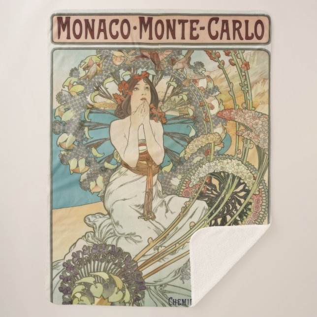 Vintages Mont-Carlo-Poster von Alphonse Mucha Sherpadecke (Vorderseite)
