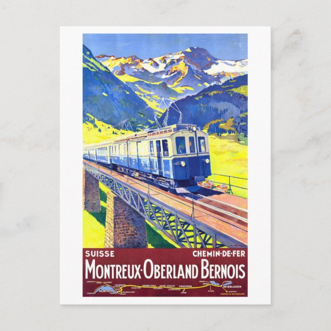 Vintages Montreux-Oberland Bernois Reiseplakat Postkarte (Vorderseite)