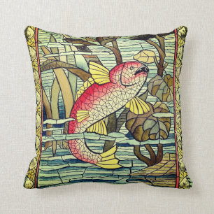 Vintages Mosiac Fish Throw Kissen
