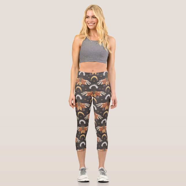 Vintages Moth Floral Muster Capri Leggings (Vorderseite)
