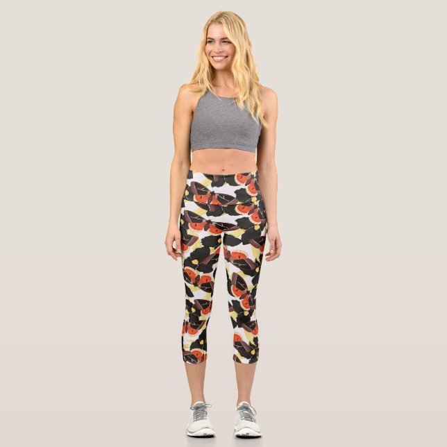 Vintages Moth Pattern Capri Leggings (Vorderseite)