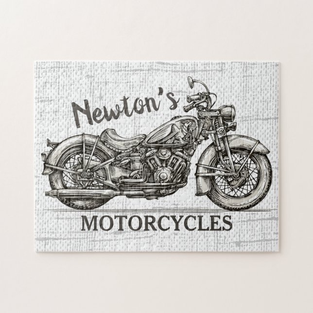 Vintages Motorrad Personalisiert NAME Fahrradgarag (Horizontal)