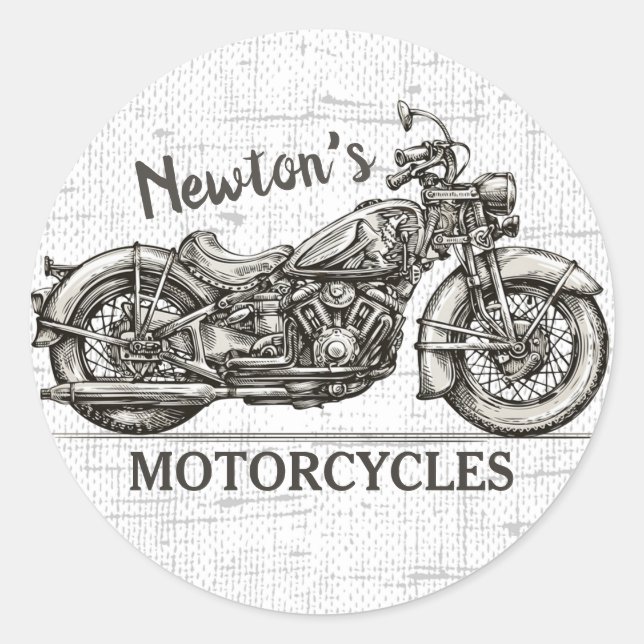 Vintages Motorrad Personalisiert NAME Fahrradgarag Runder Aufkleber (Vorderseite)