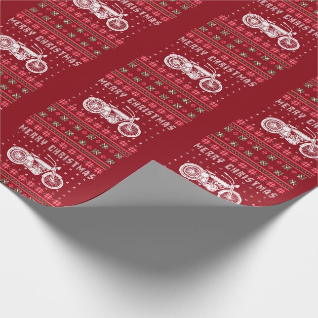Vintages Motorrad Ugg Weihnachts-Sweater Geschenkpapier (Ecke)