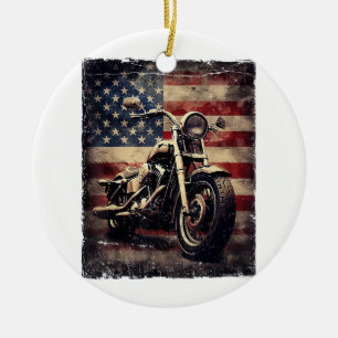 Vintages Motorrad USA Flag Retro Biker Amerikaner Keramik Ornament