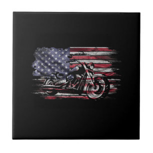 Vintages Motorrad USA Flag Retro Biker, Motorrad Fliese
