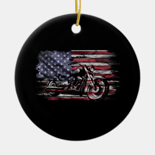 Vintages Motorrad USA Flag Retro Biker, Motorrad Keramik Ornament