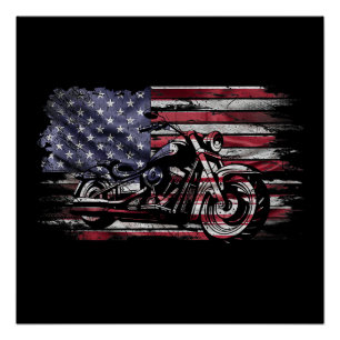 Vintages Motorrad USA Flag Retro Biker, Motorrad Poster