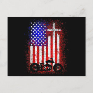 Vintages Motorrad USA Flagge Christlicher Glaube a Feiertagspostkarte