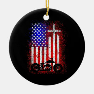 Vintages Motorrad USA Flagge Christlicher Glaube a Keramik Ornament