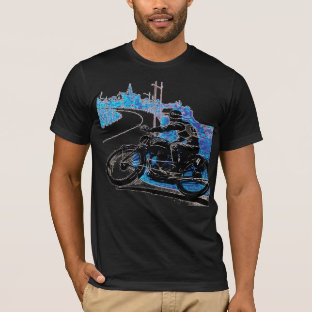Vintages Motorradrennen - Blau T-Shirt (Vorderseite)