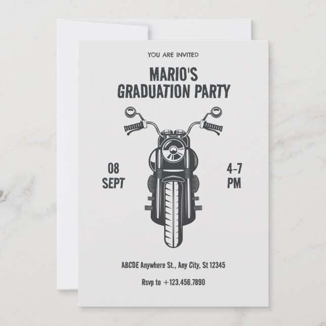 Vintages Motorradsymbol Graduierungsparty Einladung (Vorderseite)