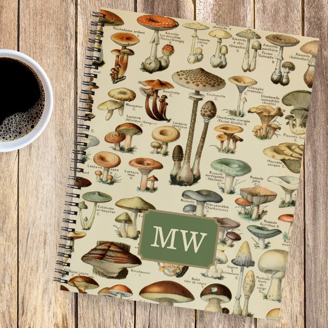 Vintages Mushroom Custom Monogram Journal Note Boo Notizbuch (Von Creator hochgeladen)