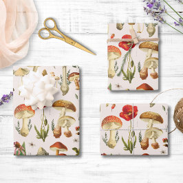 Vintages Mushroom- und Wildblume-Muster Geschenkpapier Set
