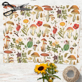 Vintages Mushroom- und Wildblume-Muster Seidenpapier