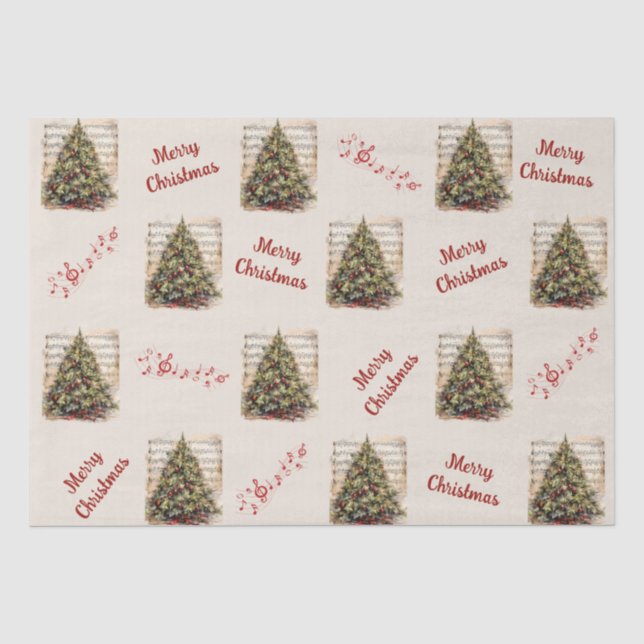 Vintages Musikalisches Weihnachtszettel Seidenpapier (Vorderseite)