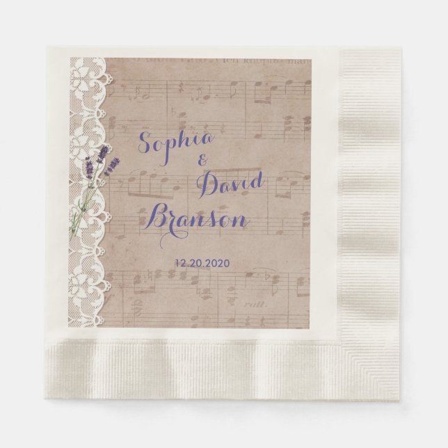Vintages Musikblatt & Hochzeit Serviette (Vorderseite)