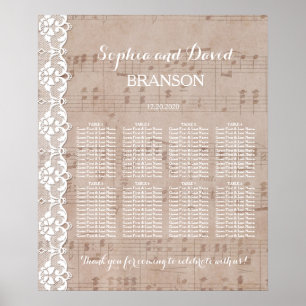 Vintages Musikblatt & Hochzeitsdiagramm Poster