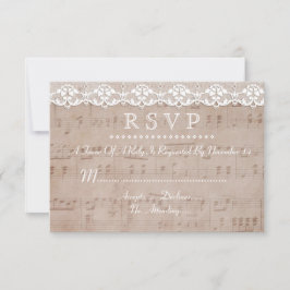 Vintages Musikblatt und Hochzeitsszenario RSVP Cus