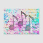 Vintages Musiknoten Seidenpapier<br><div class="desc">Farbenfroher Spritzer gepaart mit Vintagen kursiven Skripten und Schatten-Musiknoten für ein unterhaltsames,  dekoratives und einzigartiges Tissue Paper. Verwenden Sie es auf Ihrem nächsten decoupage Produkt oder in einem Geschenk für diesen einzigartigen Wow-Faktor!</div>