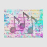 Vintages Musiknoten Seidenpapier<br><div class="desc">Farbenfroher Spritzer gepaart mit Vintagen kursiven Skripten und Schatten-Musiknoten für ein unterhaltsames,  dekoratives und einzigartiges Tissue Paper. Verwenden Sie es auf Ihrem nächsten decoupage Produkt oder in einem Geschenk für diesen einzigartigen Wow-Faktor!</div>