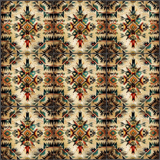 Vintages Muster amerikanischer Ethnic Art Fliese (Native American Ethnic Art Tribe Pattern Vintage southwestern aztic usa culture traditional indian)