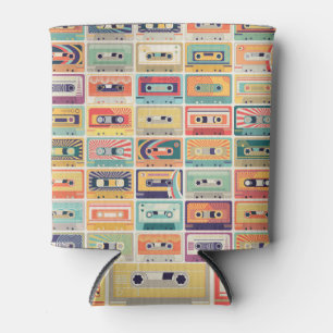 Vintages Muster der Kassettenband im Retro-Design. Dosenkühler