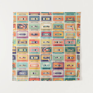 Vintages Muster der Kassettenband im Retro-Design. Wandteppich