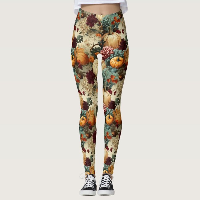 Vintages Muster des Erntedanks mit Blumenmuster (8 Leggings (Vorderseite)