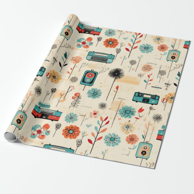 Vintages Muster für Blumen und Kamera (2) Geschenkpapier (Ungerollt)