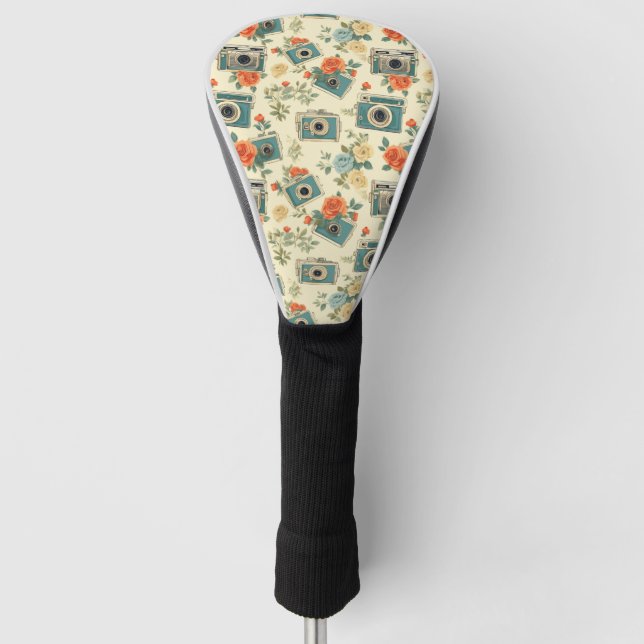 Vintages Muster für Blumen und Kameras Golf Headcover (Vorderseite)