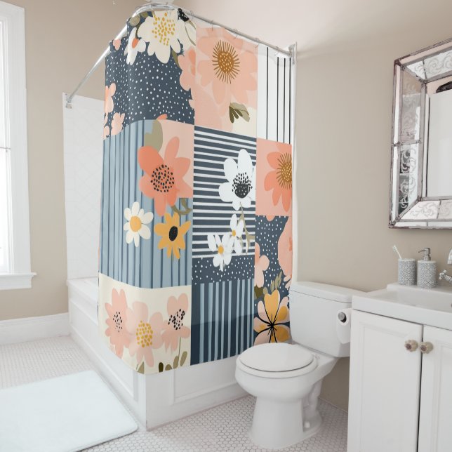 Vintages Muster für Blumenmuster - Pastell (3) Duschvorhang (Beispiel)