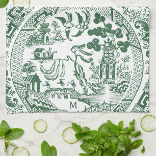 Vintages Muster für die Willow-China, Monogramm Geschirrtuch