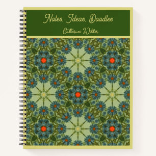 Vintages Muster in Grün mit Blumen Notizbuch