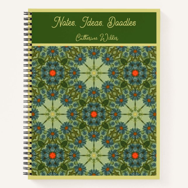 Vintages Muster in Grün mit Blumen Notizbuch (Vorderseite)