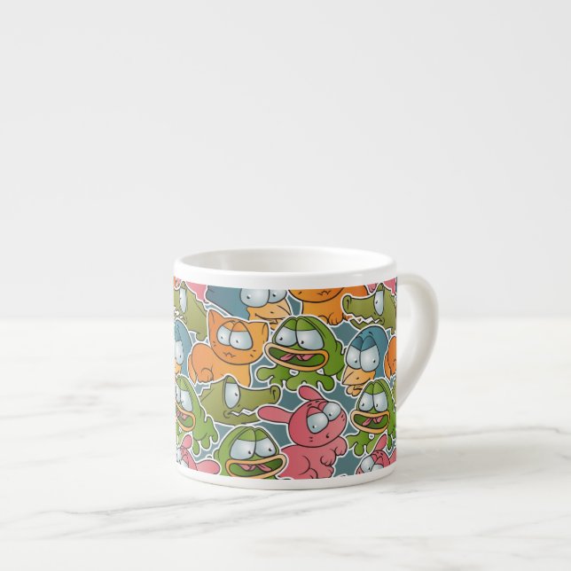 Vintages Muster mit Cartoontieren Espressotasse (Vorderseite Rechts)