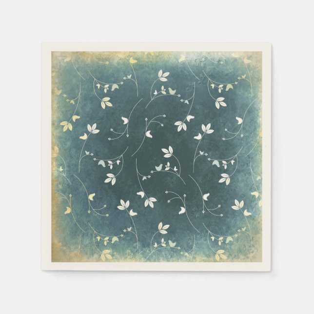 Vintages Muster mit Vögeln und Blätter Serviette (Vorderseite)