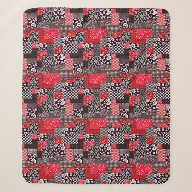 Vintages Muster nahtloser Patchwork Sherpadecke (Vorderseite)