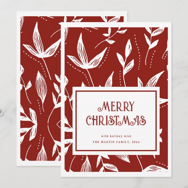 Vintages Muster, rot-weiße Weihnachtskarte Einladung (Vorne/Hinten)