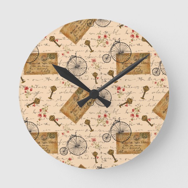 Vintages Muster Runde Wanduhr (Vorderseite)