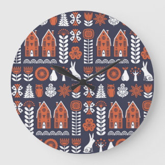 Vintages Muster skandinavischer Folklore Große Wanduhr