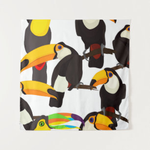 Vintages Muster tropischer Toucan Birds Wandteppich