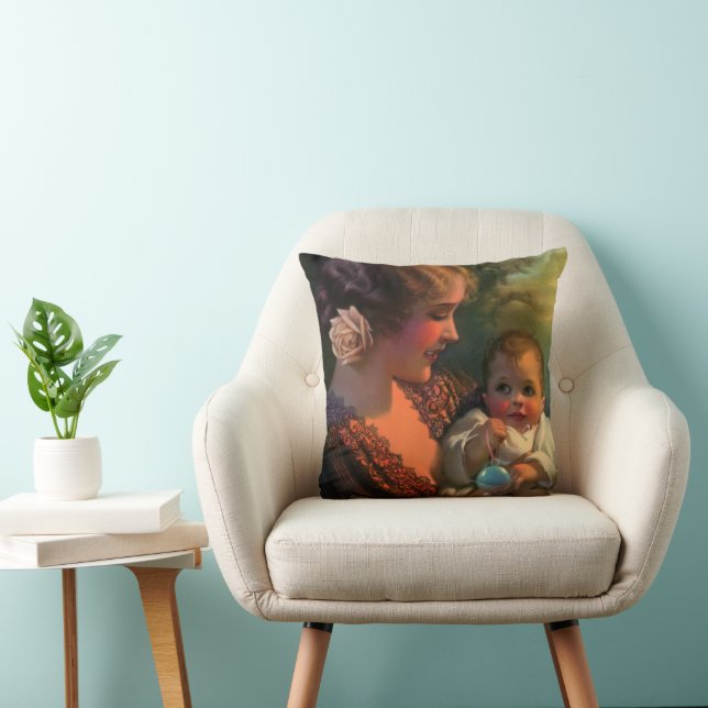 Vintages Muttertagportrait, Mama und Baby Kissen (Stuhl )
